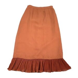 Vintage Twee Orange Beaded Midi Pencil Skirt Ruffle Hem Stretch Waist Lined